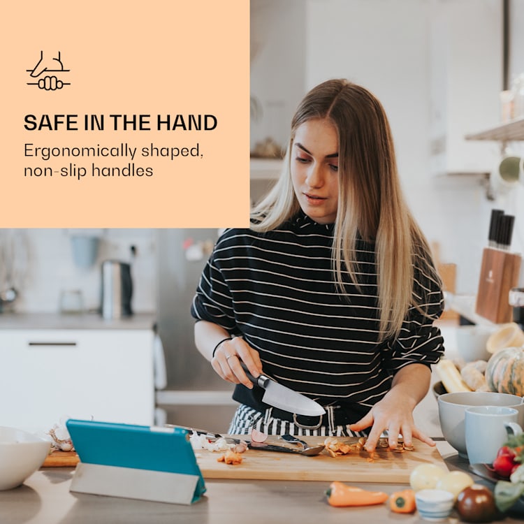 Kitano 8 delar Knivset med knivblock 7 knivar stål ädel knivblock i trä akacia