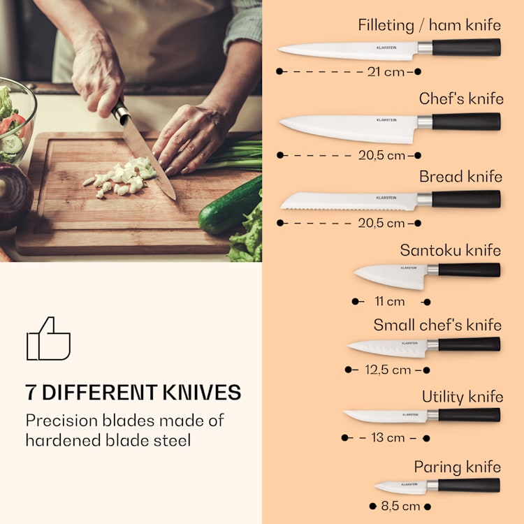 Kitano 8 delar Knivset med knivblock 7 knivar stål ädel knivblock i trä akacia