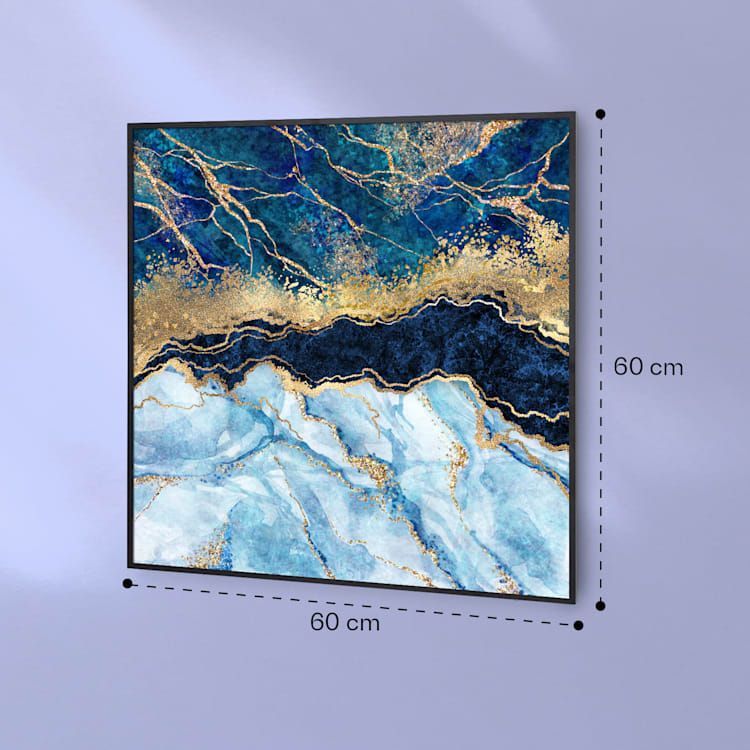 Wonderwall Air Art Smart Infrarotheizung Blauer Marmor 60x60cm 350W schwarzer Rahmen 60 x 60 cm | Blauer Marmor, schwarzer Rahmen