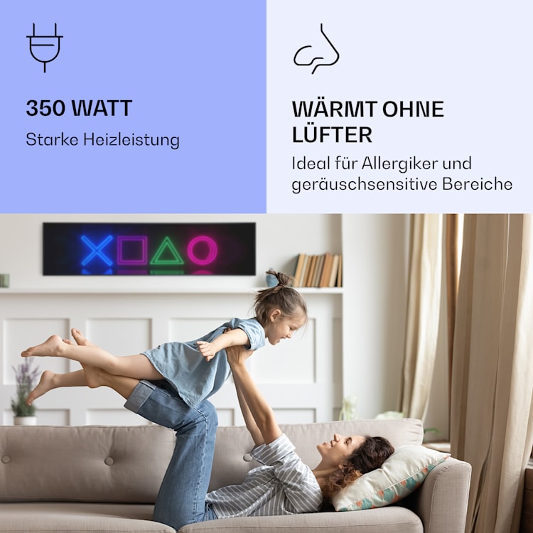 Wonderwall Air Art Smart Infrarotheizung Spiel 120x30cm 350W 120 x 30 cm | Spiel, schwarzer Rahmen