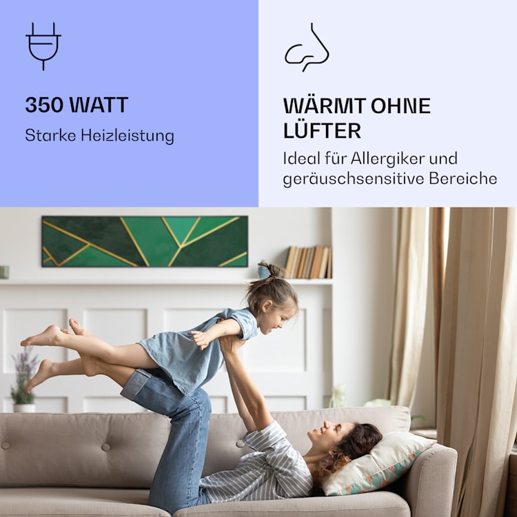 Wonderwall Air Art Smart Infrarotheizung Grüne Linie 120x30cm 350W 120 x 30 cm | Grüne Linie, schwarzer Rahmen