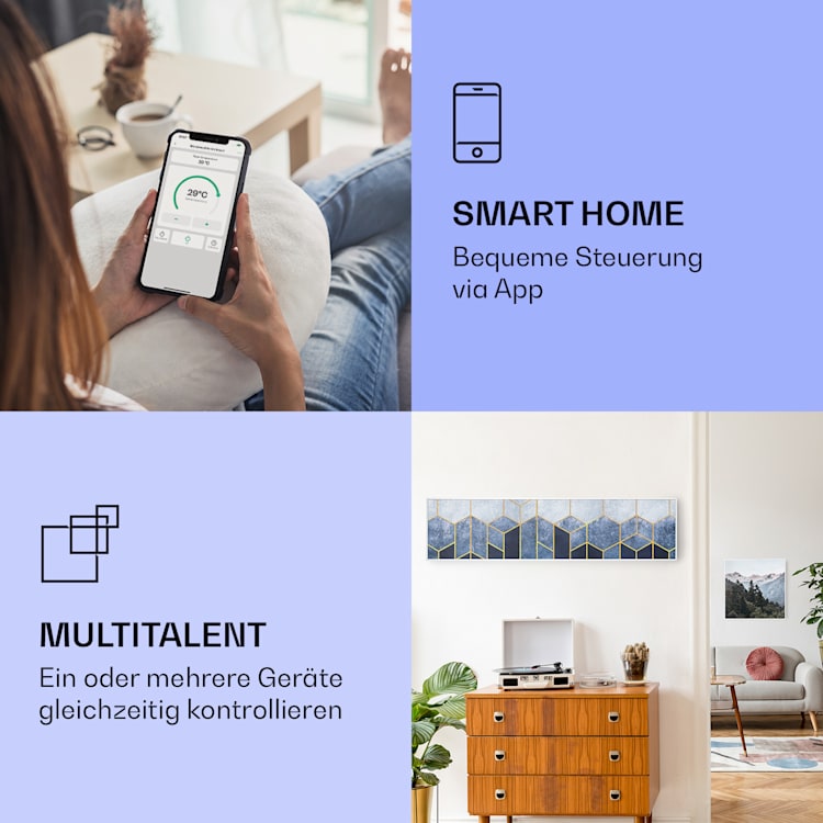 Wonderwall Air Art Smart Infrarotheizung Blaue Linie 120x30cm 350W 120 x 30 cm | Blaue Linie, weißer Rahmen