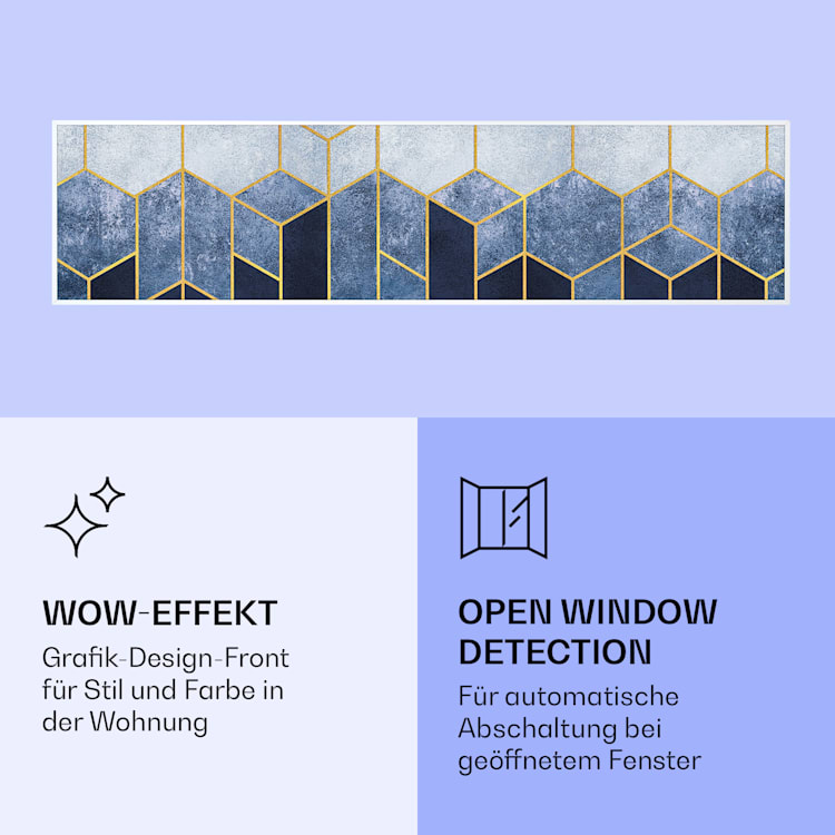 Wonderwall Air Art Smart Infrarotheizung Blaue Linie 120x30cm 350W 120 x 30 cm | Blaue Linie, weißer Rahmen