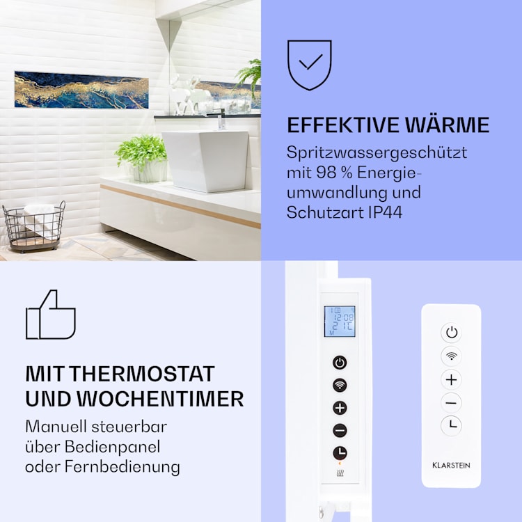 Wonderwall Air Art Smart Infrarotheizung Blauer Marmor 120x30cm 350W 120 x 30 cm | Blauer Marmor, weißer Rahmen