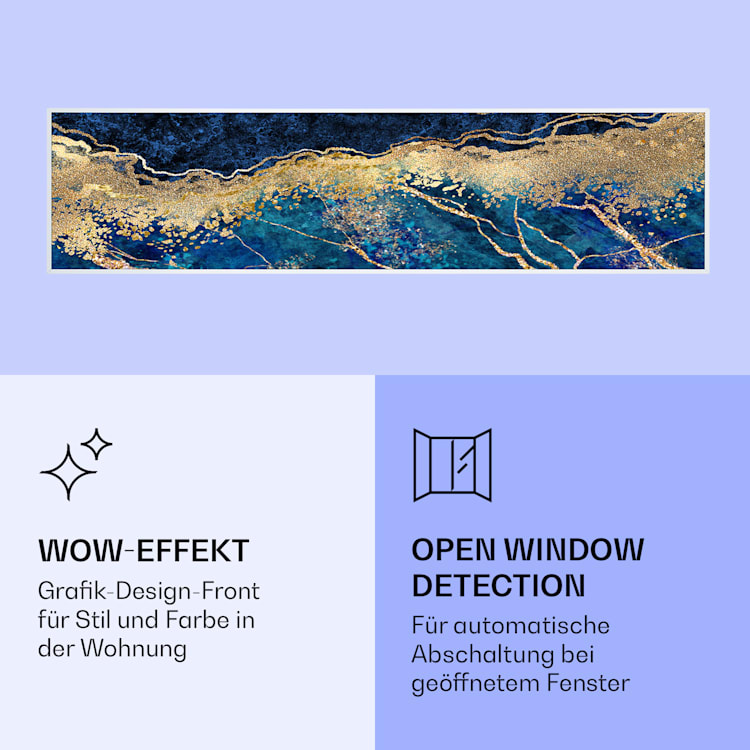 Wonderwall Air Art Smart Infrarotheizung Blauer Marmor 120x30cm 350W 120 x 30 cm | Blauer Marmor, weißer Rahmen