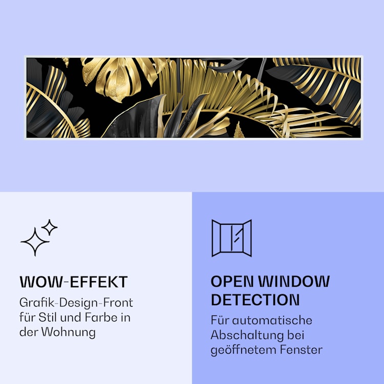 Wonderwall Air Art Smart Infrarotheizung Schwarze Blume 120x30cm 350W 120 x 30 cm | Schwarze Blume, weißer Rahmen