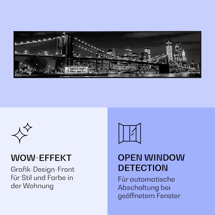 Wonderwall Air Art Smart Infrarotheizung Brücke 120x30cm 350W 120 x 30 cm | Brücke, schwarzer Rahmen