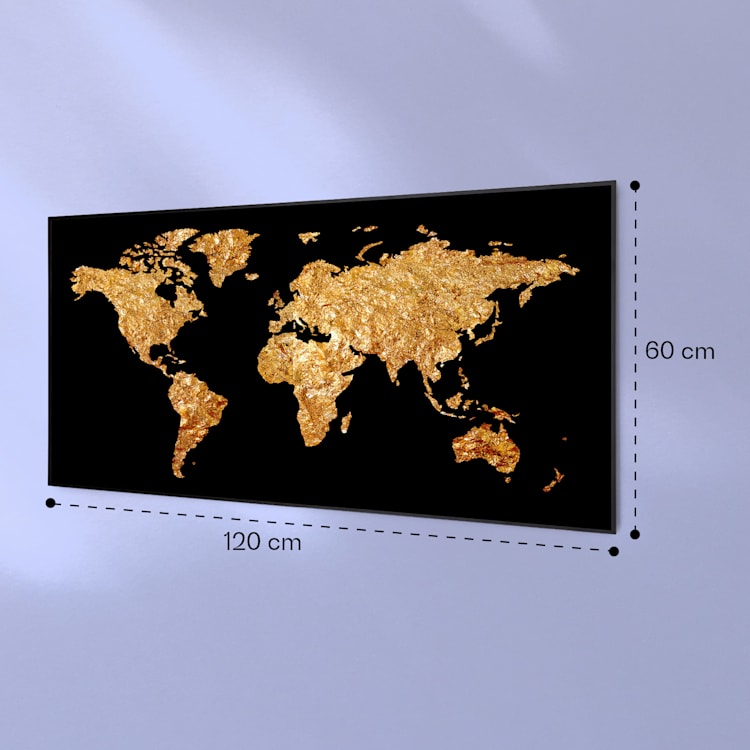 Wonderwall Air Art Smart Infrarotheizung Goldene Karte 120x60cm 700W 120 x 60 cm | Goldene Karte, schwarzer Rahmen
