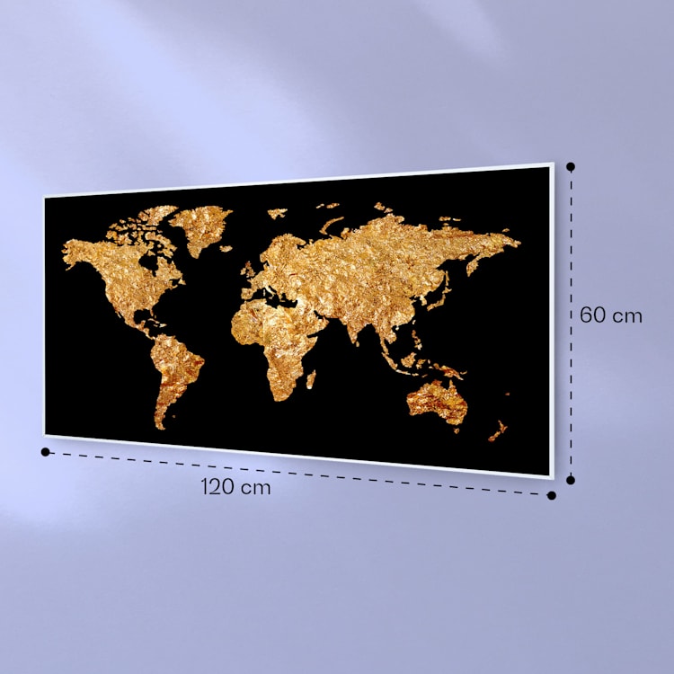 Wonderwall Air Art Smart Infrarotheizung Goldene Karte 120x60cm 700W 120 x 60 cm | Goldene Karte, weißer Rahmen