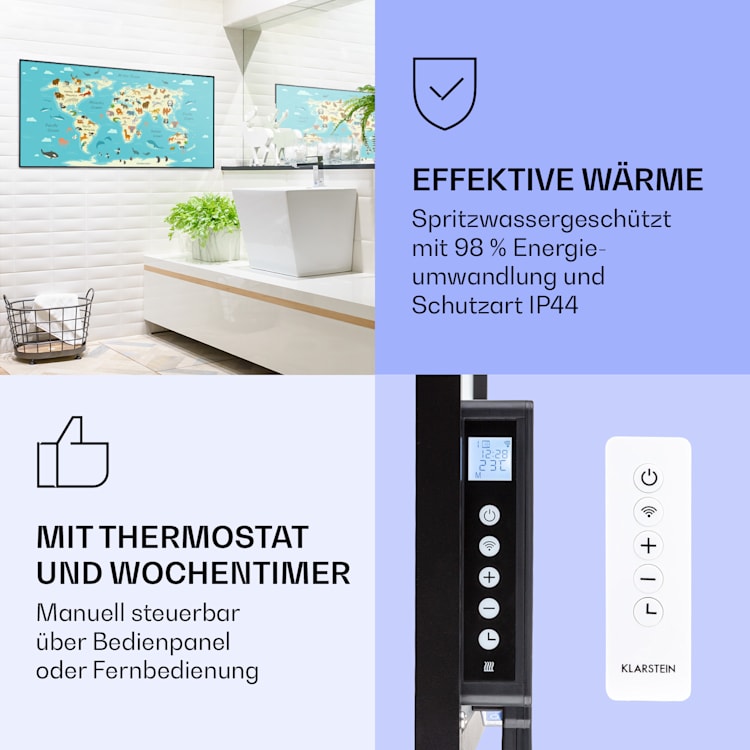 Wonderwall Air Art Smart Infrarotheizung Karte mit Tieren 120x60cm 700W 120 x 60 cm | Karte mit Tieren, schwarzer Rahmen