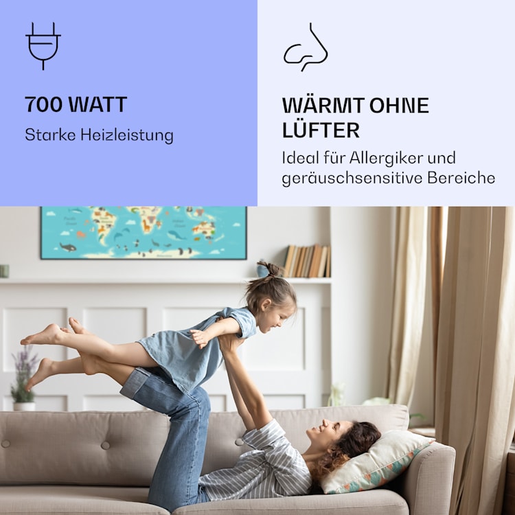 Wonderwall Air Art Smart Infrarotheizung Karte mit Tieren 120x60cm 700W 120 x 60 cm | Karte mit Tieren, schwarzer Rahmen