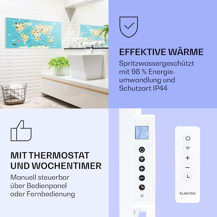 Wonderwall Air Art Smart Infrarotheizung Karte mit Tieren 120x60cm 700W 120 x 60 cm | Karte mit Tieren, weißer Rahmen