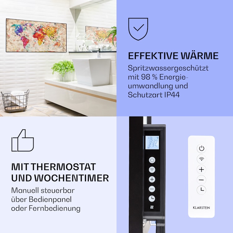 Wonderwall Air Art Smart Infrarotheizung Farbige Karte 120x60cm 700W 120 x 60 cm | Farbige Karte, schwarzer Rahmen