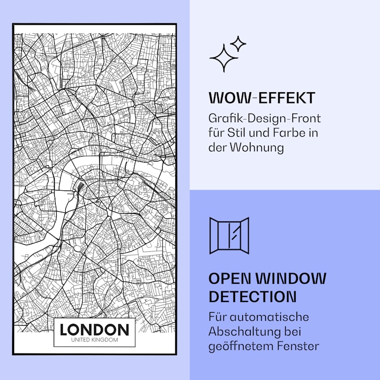 Wonderwall Air Art Smart Infrarotheizung Stadtplan London 60x120cm 700W 60 x 120 cm | Stadtplan London, schwarzer Rahmen