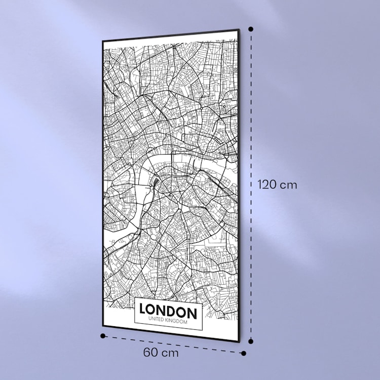 Wonderwall Air Art Smart Infrarotheizung Stadtplan London 60x120cm 700W 60 x 120 cm | Stadtplan London, schwarzer Rahmen