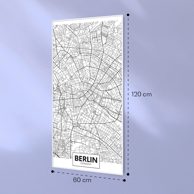 Wonderwall Air Art Smart Infrarotheizung Stadtplan Berlin 60x120cm 700W 60 x 120 cm | Stadtplan Berlin, weißer Rahmen