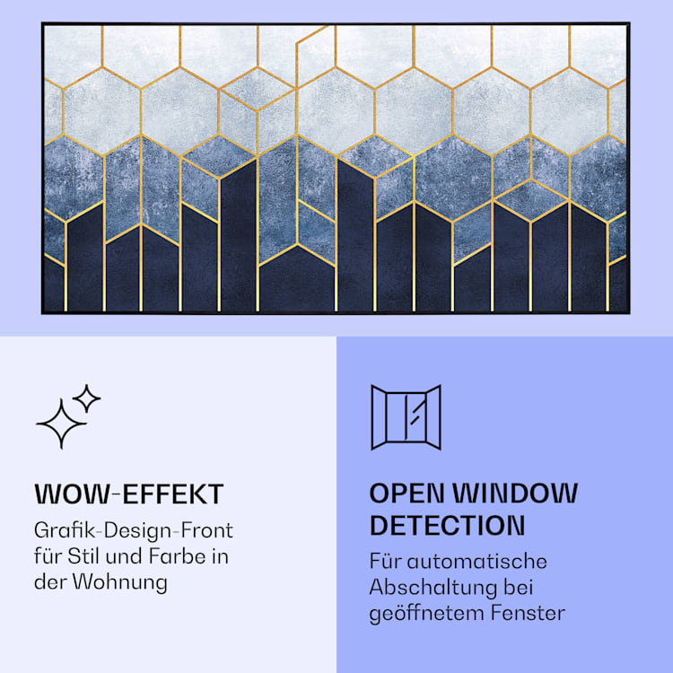 Wonderwall Air Art Smart Infrarotheizung Blaue Linie 120x60cm 700W 120 x 60 cm | Blaue Linie, schwarzer Rahmen