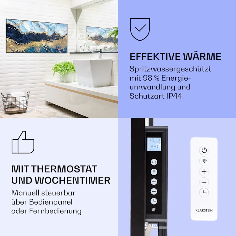 Wonderwall Air Art Smart Infrarotheizung Blauer Marmor 120x60cm 700W 120 x 60 cm | Blauer Marmor, schwarzer Rahmen