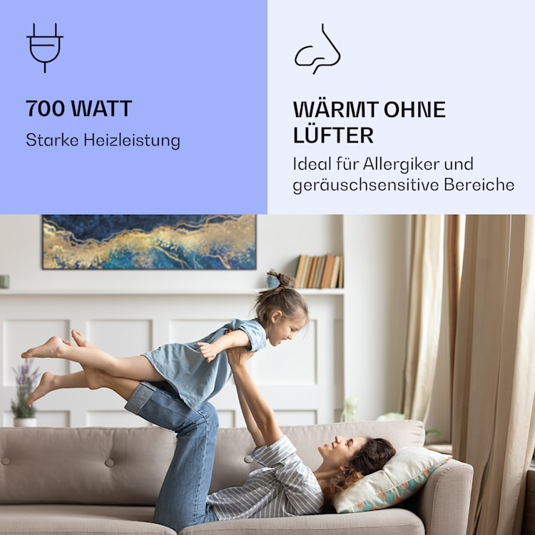 Wonderwall Air Art Smart Infrarotheizung Blauer Marmor 120x60cm 700W 120 x 60 cm | Blauer Marmor, schwarzer Rahmen
