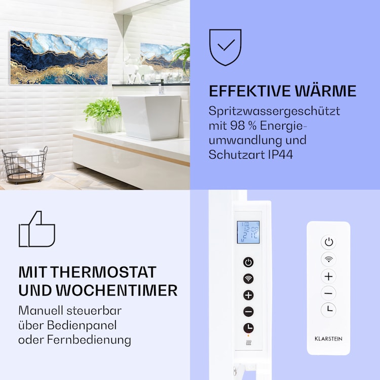 Wonderwall Air Art Smart Infrarotheizung Blauer Marmor 120x60cm 700W 120 x 60 cm | Blauer Marmor, weißer Rahmen