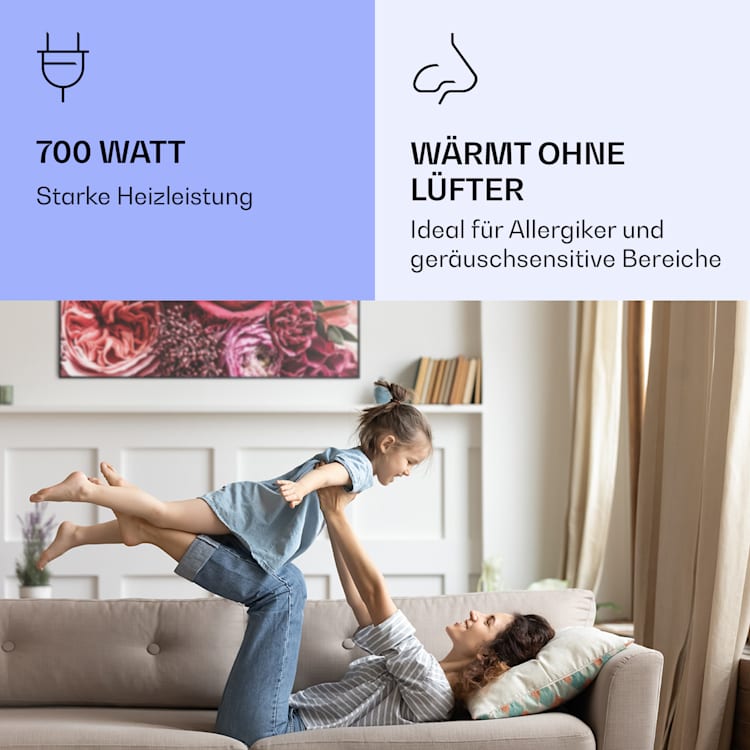 Wonderwall Air Art Smart Infrarotheizung Blume 120x60cm 700W 120 x 60 cm | Blume, schwarzer Rahmen