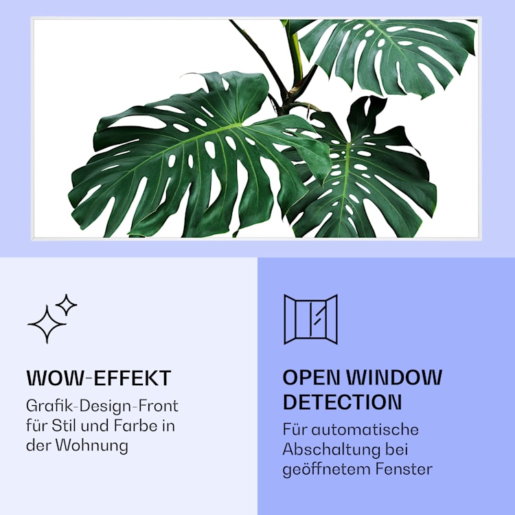 Wonderwall Air Art Smart Infrarotheizung Grünes Blatt 120x60cm 700W 120 x 60 cm | Grünes Blatt, weißer Rahmen