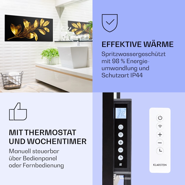 Wonderwall Air Art Smart Infrarotheizung Goldenes Blatt 120x60cm 700W 120 x 60 cm | Goldenes Blatt, schwarzer Rahmen