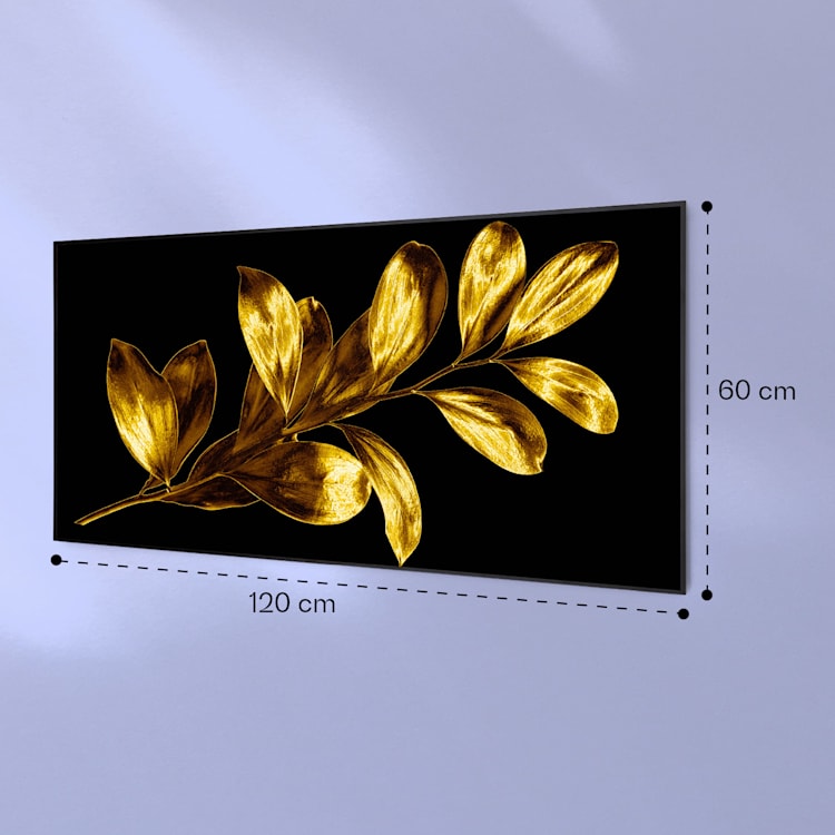 Wonderwall Air Art Smart Infrarotheizung Goldenes Blatt 120x60cm 700W 120 x 60 cm | Goldenes Blatt, schwarzer Rahmen