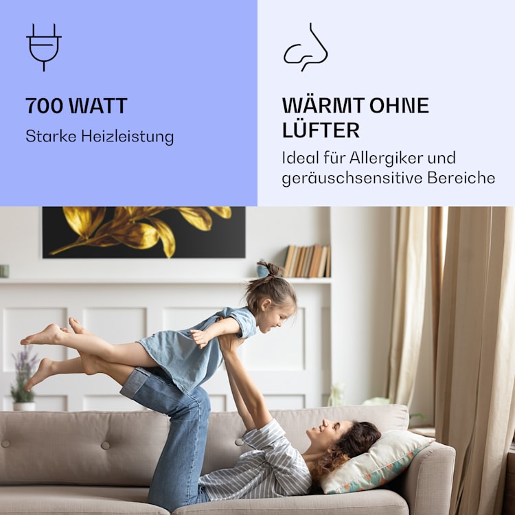 Wonderwall Air Art Smart Infrarotheizung Goldenes Blatt 120x60cm 700W 120 x 60 cm | Goldenes Blatt, weißer Rahmen