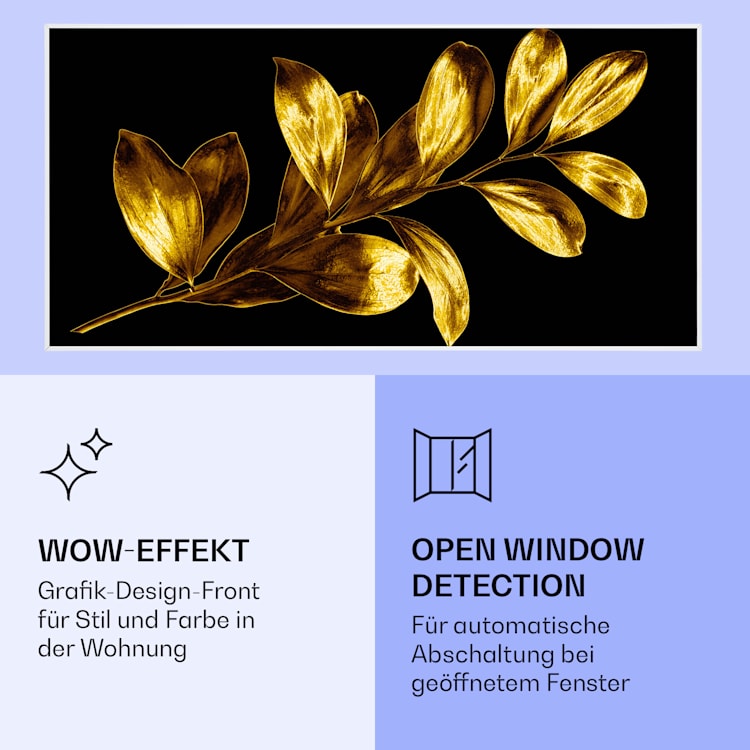 Wonderwall Air Art Smart Infrarotheizung Goldenes Blatt 120x60cm 700W 120 x 60 cm | Goldenes Blatt, weißer Rahmen