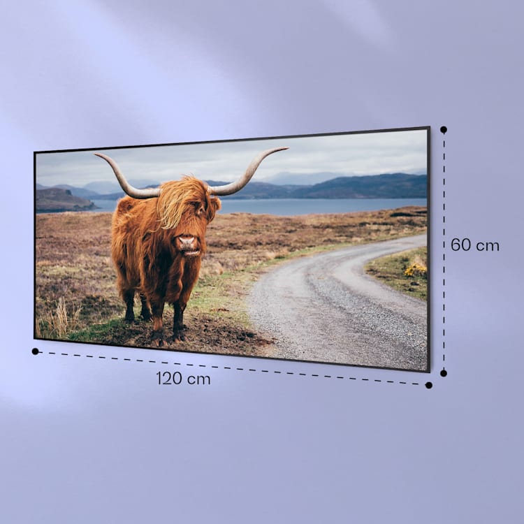 Wonderwall Air Art Smart Infrarotheizung Kuh 120x60cm 700W 120 x 60 cm | Kuh, schwarzer Rahmen