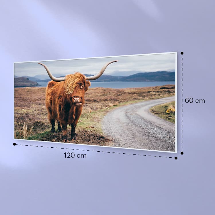 Wonderwall Air Art Smart Infrarotheizung Kuh 120x60cm 700W 120 x 60 cm | Kuh, weißer Rahmen