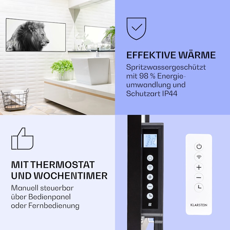 Wonderwall Air Art Smart Infrarotheizung Löwe 60x120cm 700W 60 x 120 cm | Löwe, schwarzer Rahmen