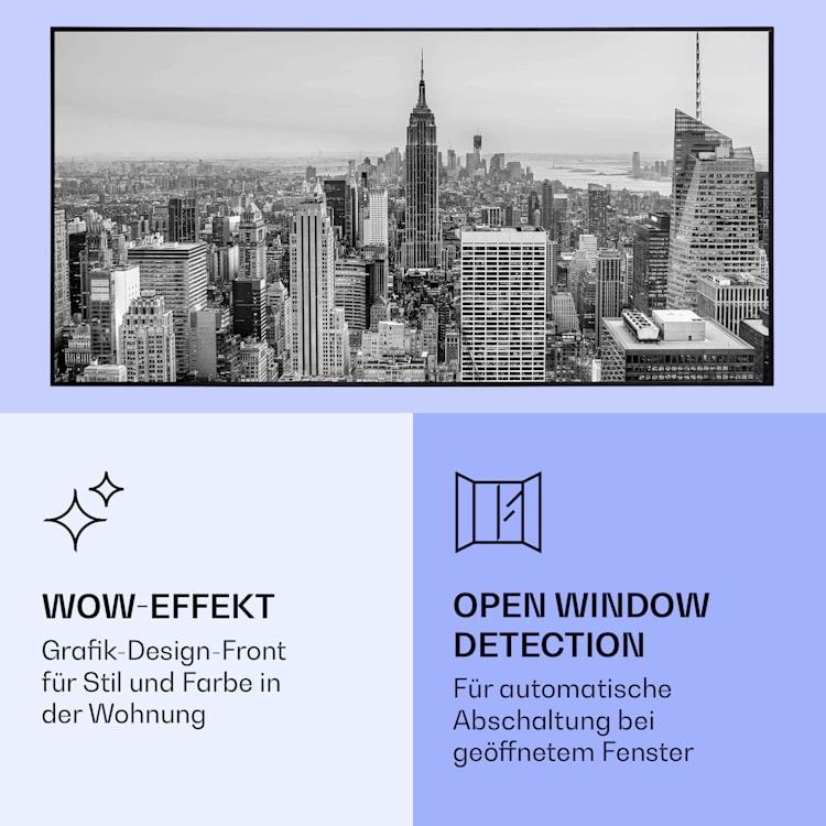 Wonderwall Air Art Smart Infrarotheizung New York City 120x60cm 700W 120 x 60 cm | New York City, schwarzer Rahmen