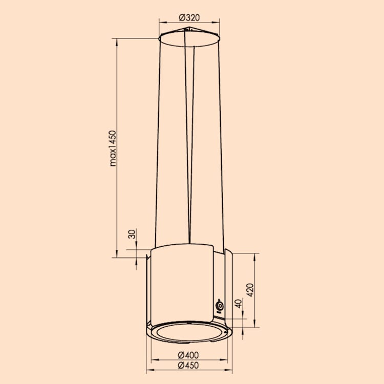 Skyfall Smart Inselabzugshaube Ø45cm Umluft 402m³/h LED Silber
