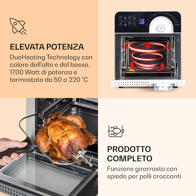 AeroVital Cube Chef friggitrice ad aria calda, 1700 W, 14 litri, 16 programmi, calore superiore e inferiore Argento