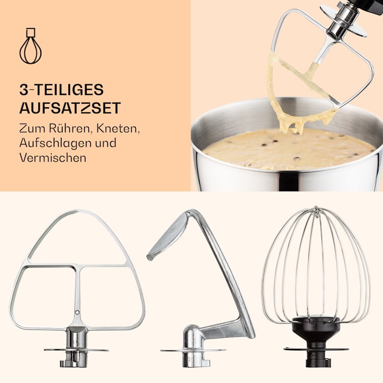 Bella Mini Rührmaschine 1200 W 6 Stufen 4 Liter Edelstahl Pulsfunktion Creme