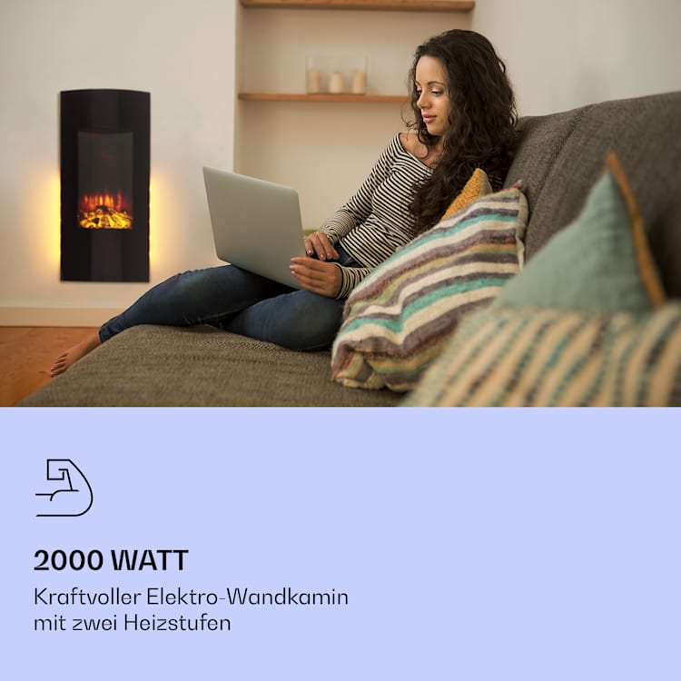 Klarstein Lamington Elektrokamin 2000 W LED-Flammen Heizlüfter Timer Ambientelicht Schwarz