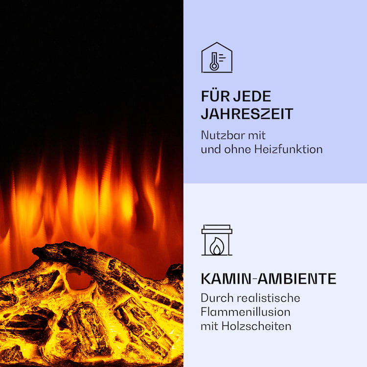 Klarstein Lamington Elektrokamin 2000 W LED-Flammen Heizlüfter Timer Ambientelicht Schwarz