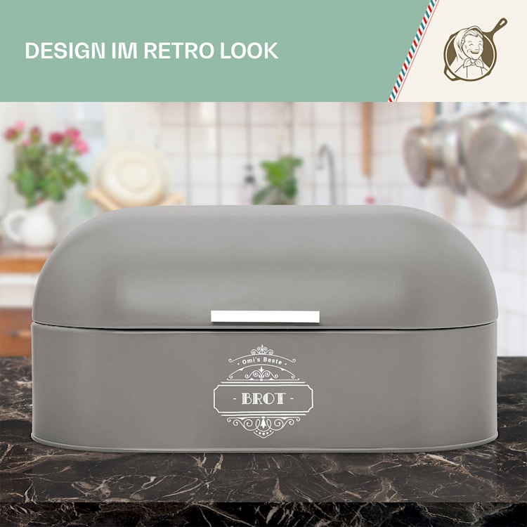 Metallbrotbox mit Holzgriff Metallblech aromadicht Retro-Look Grau