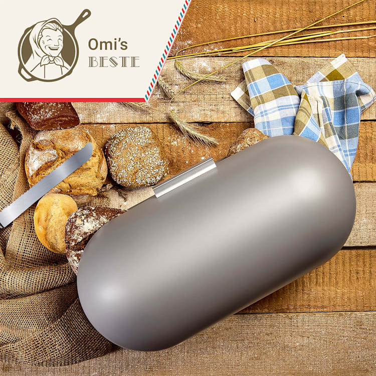Metallbrotbox mit Holzgriff Metallblech aromadicht Retro-Look Grau
