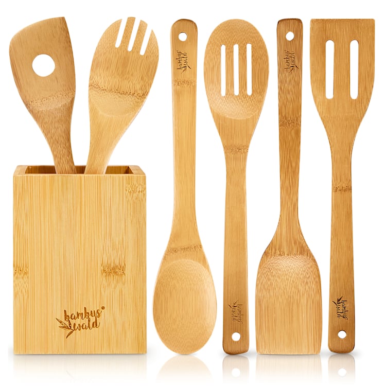 Ensemble de 6 cuillères de cuisine avec boîte de rangement durable légerbambou