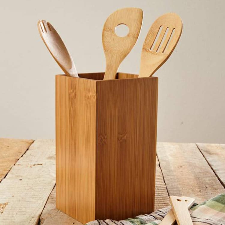 Utensil holder square 12 x 23 x 12 cm (WxHxD) bamboo