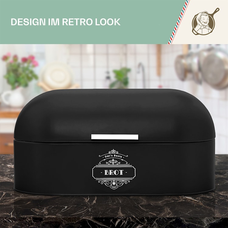 Metallbrotbox mit Holzgriff Metallblech aromadicht Retro-Look Schwarz