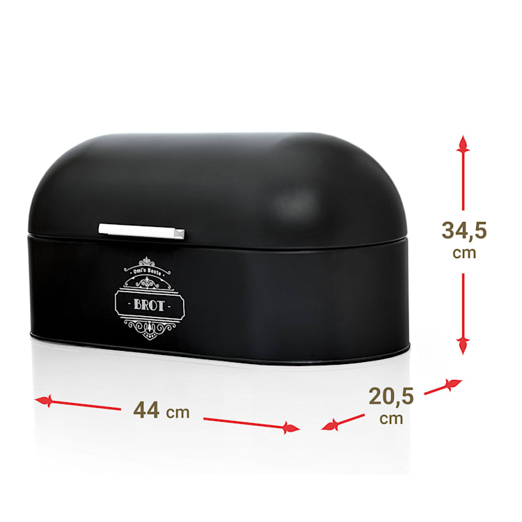 Metal bread box with wooden handle made of sheet metal aroma-tight retro look Black