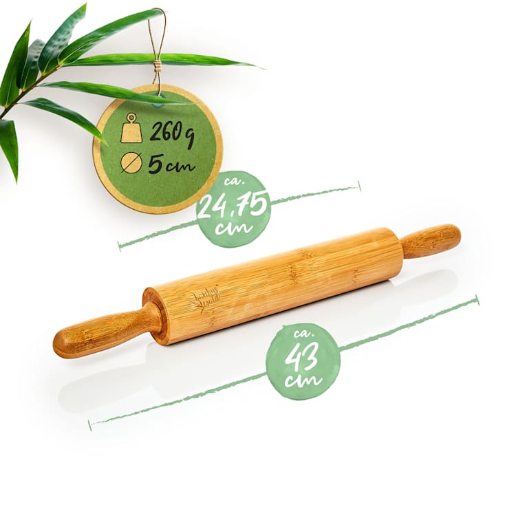 Rolling pin 100 % bamboo 43 x 5 cm (LxØ) smooth surface bamboo