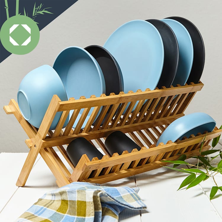 Foldable draining rack bamboo 2 shelves each 16 grids water resistant large S