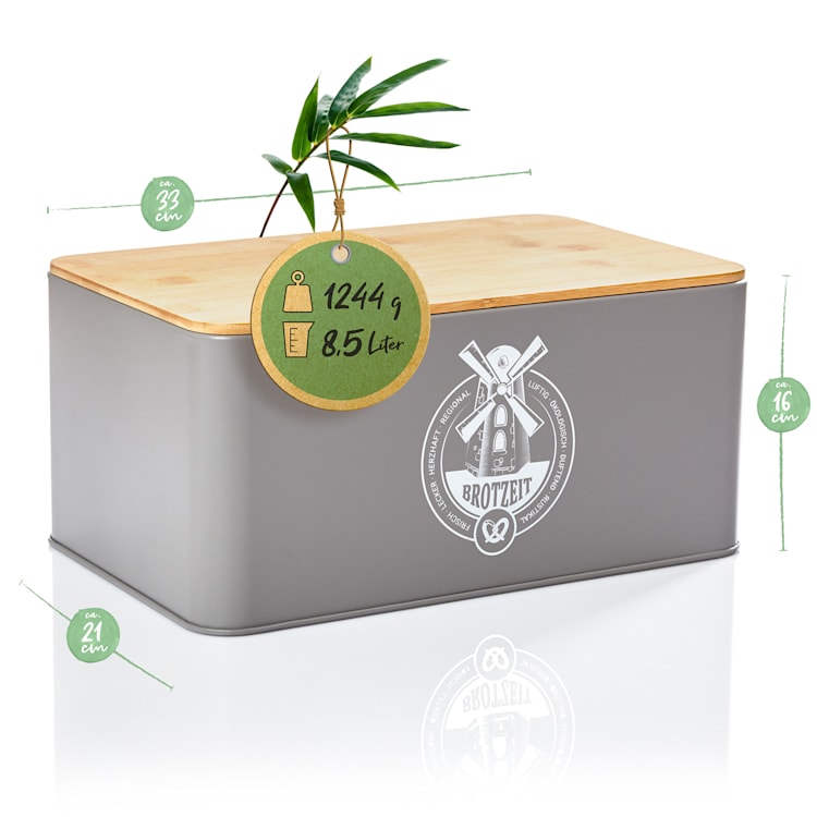 Stigby 2-in-1 bread box with cutting board sheet metal bamboo Grey