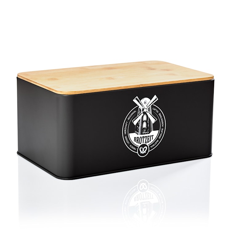 Stigby 2-in-1 bread box with cutting board sheet metal bamboo Black