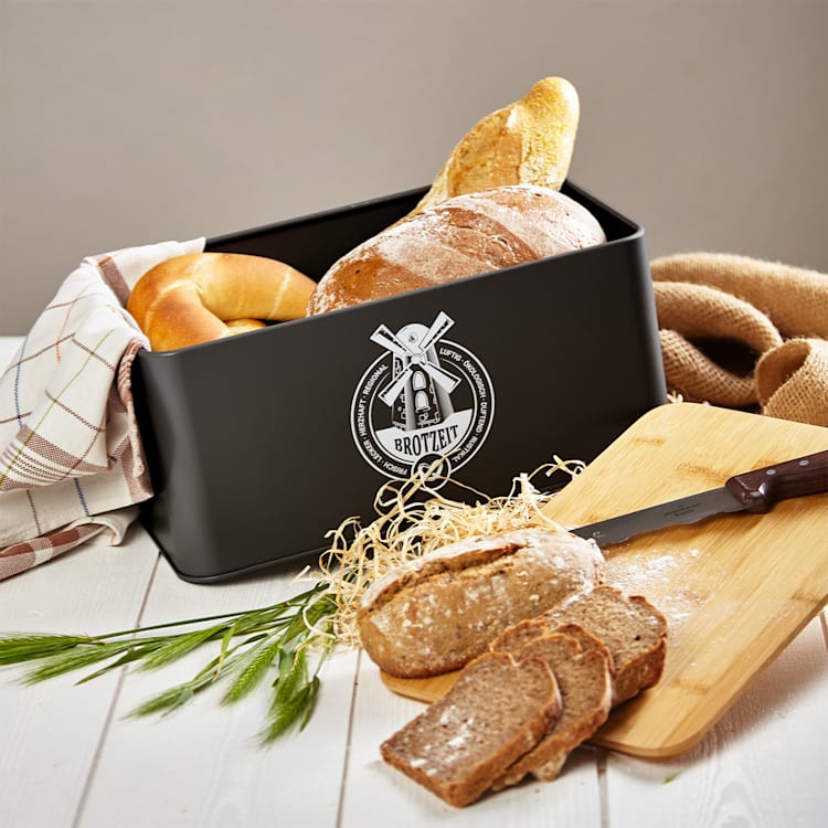 Stigby 2-in-1 bread box with cutting board sheet metal bamboo Black